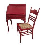 FR - Vintage Red Secretary Desk with Coordinating Chair