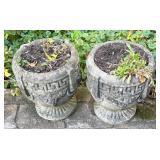 O - Pair of Cement Planter Pots with Greek Key Design
