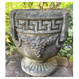 O - Pair of Cement Planter Pots with Greek Key Design