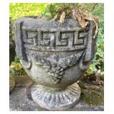 O - Pair of Cement Planter Pots with Greek Key Design