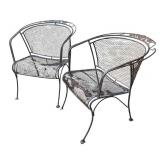 O - Pair of Vintage Metal Patio Chairs with Mesh Design