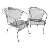 O - Pair of Vintage Metal Patio Chairs with Mesh Design