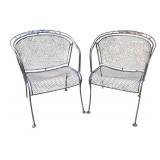O - Pair of Vintage Metal Patio Chairs with Mesh Design