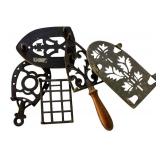 P - Collection of 5 Vintage Cast Iron Trivets Assorted Designs