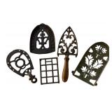 P - Collection of 5 Vintage Cast Iron Trivets Assorted Designs