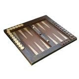 FR - Vintage Wooden Backgammon Game Board with Playing Pieces and Dice