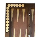FR - Vintage Wooden Backgammon Game Board with Playing Pieces and Dice