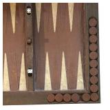 FR - Vintage Wooden Backgammon Game Board with Playing Pieces and Dice