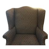 FR - Vintage Wingback Upholstered Chair with Patterned Fabric