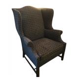 FR - Vintage Wingback Upholstered Chair with Patterned Fabric