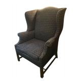 FR - Vintage Wingback Upholstered Chair with Patterned Fabric
