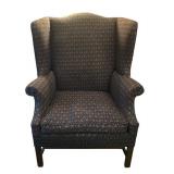 FR - Vintage Wingback Upholstered Chair with Patterned Fabric