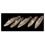 FR - Set of 5 Vintage Tootsie Toy Diecast Metal Ships