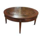 FR - Vintage Round Coffee Table with Inlaid Leather Top