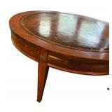 FR - Vintage Round Coffee Table with Inlaid Leather Top