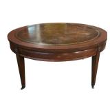 FR - Vintage Round Coffee Table with Inlaid Leather Top