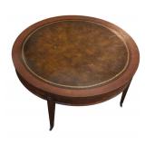 FR - Vintage Round Coffee Table with Inlaid Leather Top