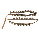 FR - Lot of 2 Vintage Sleigh Bell Leather Straps with Brass Bells