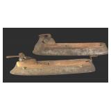 FR - Pair of Vintage Wooden Ice Skates with Metal Blades