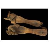 FR - Pair of Vintage Wooden Ice Skates with Metal Blades