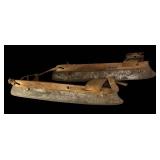 FR - Pair of Vintage Wooden Ice Skates with Metal Blades