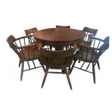 K - Vintage Round Wood Dining Table with 6 Chairs