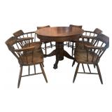 K - Vintage Round Wood Dining Table with 6 Chairs