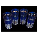 FR - Set of 4 Vintage Cobalt Blue Cut to Clear Glass Tumblers