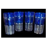 FR - Set of 4 Vintage Cobalt Blue Cut to Clear Glass Tumblers