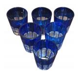 FR - Set of 6 Vintage Cobalt Blue Cut to Clear Cordial Glasses