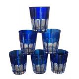 FR - Set of 6 Vintage Cobalt Blue Cut to Clear Cordial Glasses