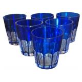 FR - Set of 6 Vintage Cobalt Blue Cut to Clear Cordial Glasses