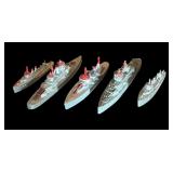 FR - Set of 5 Vintage Tootsie Toy Cast Metal Toy Ships
