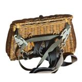 FR - Vintage Wicker Fishing Creel Basket with Strap