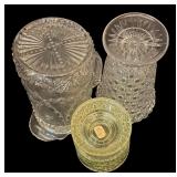 FR - Set of 3 Vintage Pressed Glass Pitchers and Vase Assortment