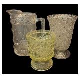 FR - Set of 3 Vintage Pressed Glass Pitchers and Vase Assortment