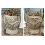 FP - Pair of Cement Planter Pots with Greek Key and Grape Motif