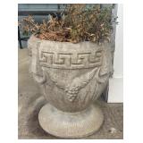 FP - Pair of Cement Planter Pots with Greek Key and Grape Motif