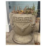 FP - Pair of Cement Planter Pots with Greek Key and Grape Motif