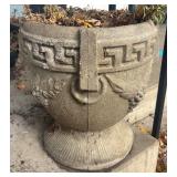 FP - Pair of Cement Planter Pots with Greek Key and Grape Motif