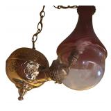 K - Antique Angle Lamp with Amberina Glass Shade