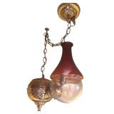 K - Antique Angle Lamp with Amberina Glass Shade