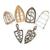 FR - Collection of 6 Vintage Cast Iron and Brass Iron Trivets