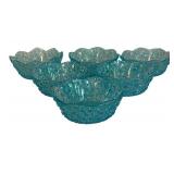 FR - Set of 6 Vintage Blue Victorian Daisy and Button Pressed Glass Bowls