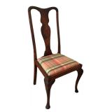 LL - Set of 8 Vintage Queen Anne Style Dining Chairs with Plaid Upholstered Seats