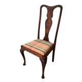 LL - Set of 8 Vintage Queen Anne Style Dining Chairs with Plaid Upholstered Seats