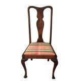 LL - Set of 8 Vintage Queen Anne Style Dining Chairs with Plaid Upholstered Seats