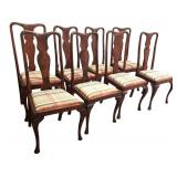 LL - Set of 8 Vintage Queen Anne Style Dining Chairs with Plaid Upholstered Seats