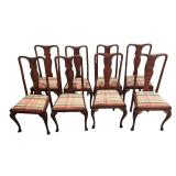 LL - Set of 8 Vintage Queen Anne Style Dining Chairs with Plaid Upholstered Seats