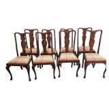 LL - Set of 8 Vintage Queen Anne Style Dining Chairs with Plaid Upholstered Seats
